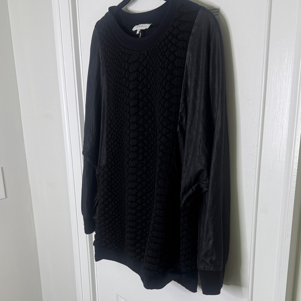 💫Sandro Paris Black Mixed Media Top Faux Leather Sleeves Size M  💫 - Picture 6 of 10